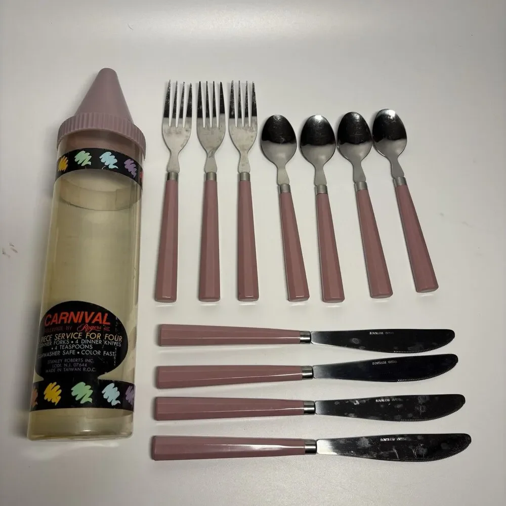 Vintage CARNIVAL Tableware by Rogers 11 Piece Service for Four (Missing 1) Pink